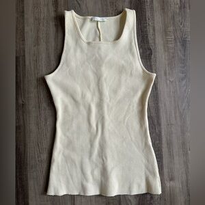Zara Buttery Yellow Ribbed Tank Top with Raw Hem
